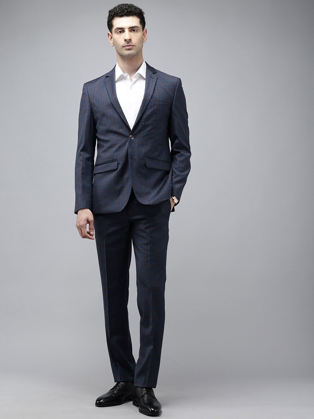 Park Avenue Super Slim Fit Checked Notched Lapel Single-Breasted Formal 2 Piece Suits