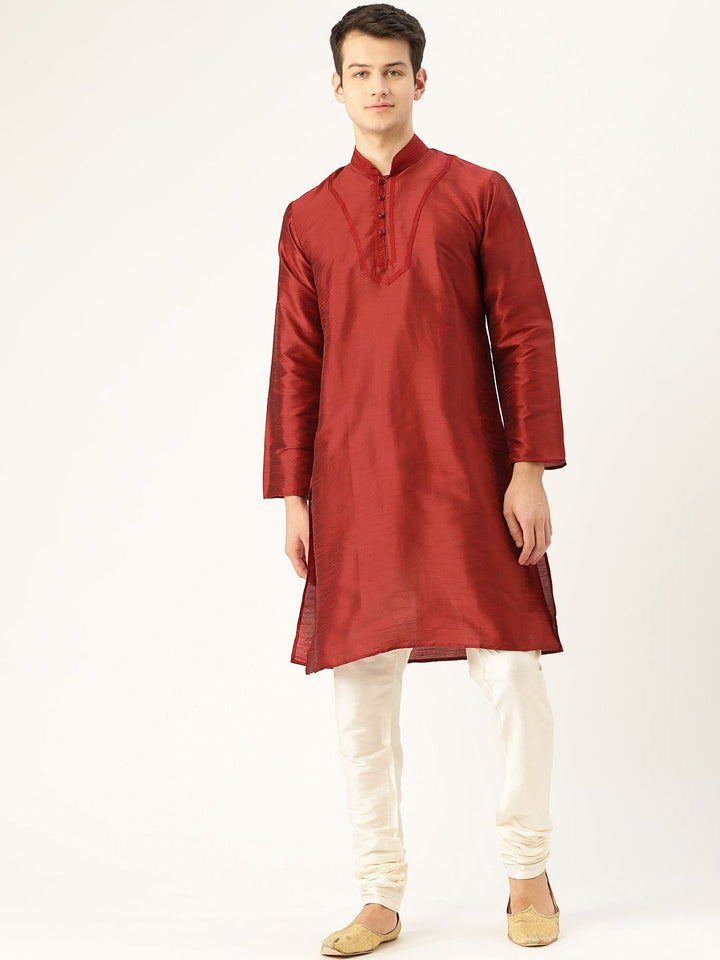 SOJANYA Men Maroon Solid Straight Kurta