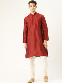 SOJANYA Men Maroon Solid Straight Kurta