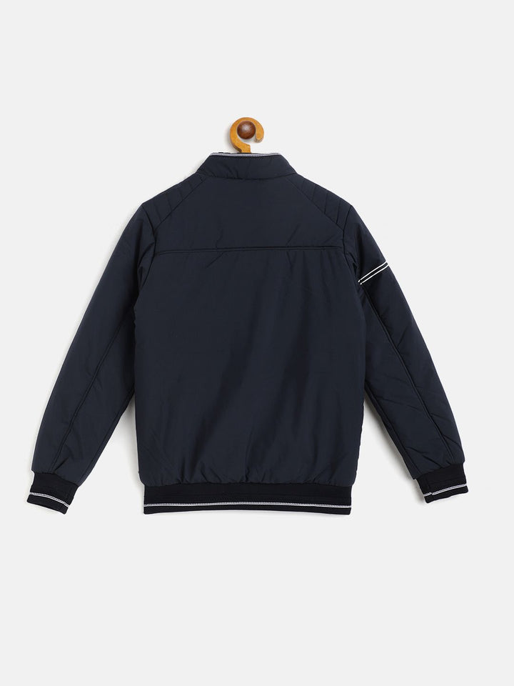 Monte Carlo Boys Navy Blue Solid Bomber Jacket with Printed Detail