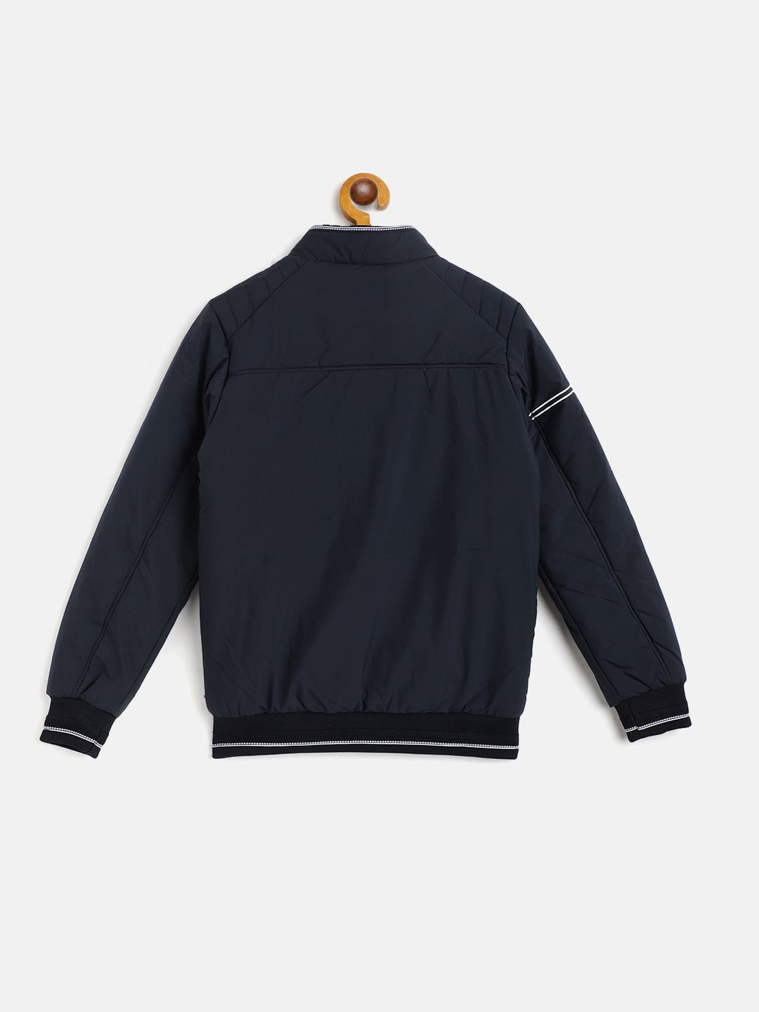 Monte Carlo Boys Navy Blue Solid Bomber Jacket with Printed Detail