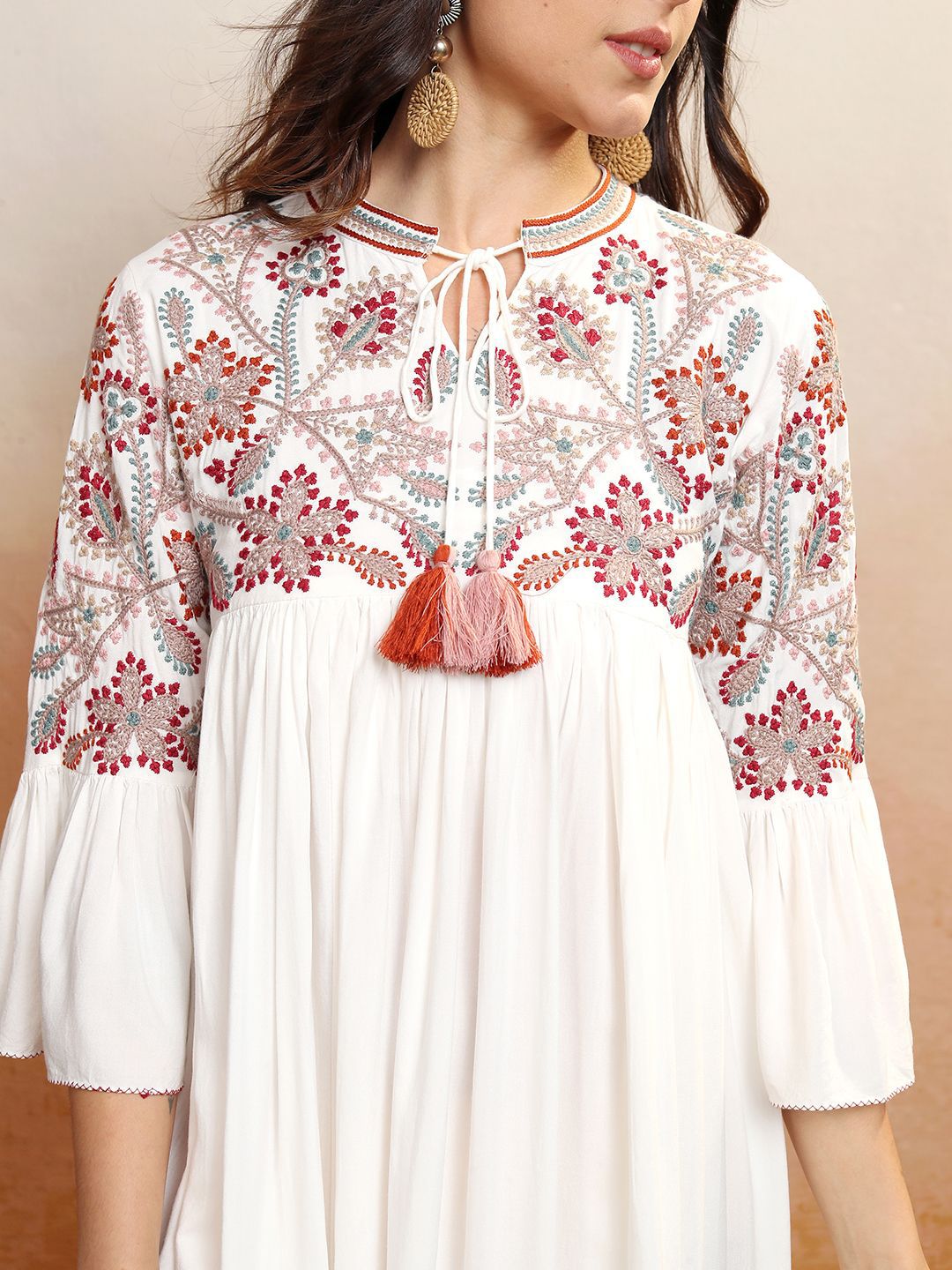 Vishudh Floral Embroidered A-Line Midi Dress