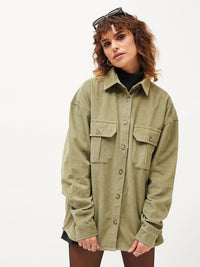 SASSAFRAS Oversized Self Designed Spread Collar Corduroy Pure Cotton Casual Shirt