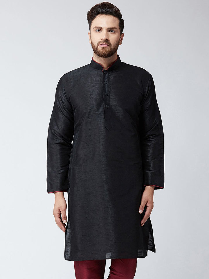 SOJANYA Men Black Solid Straight Kurta