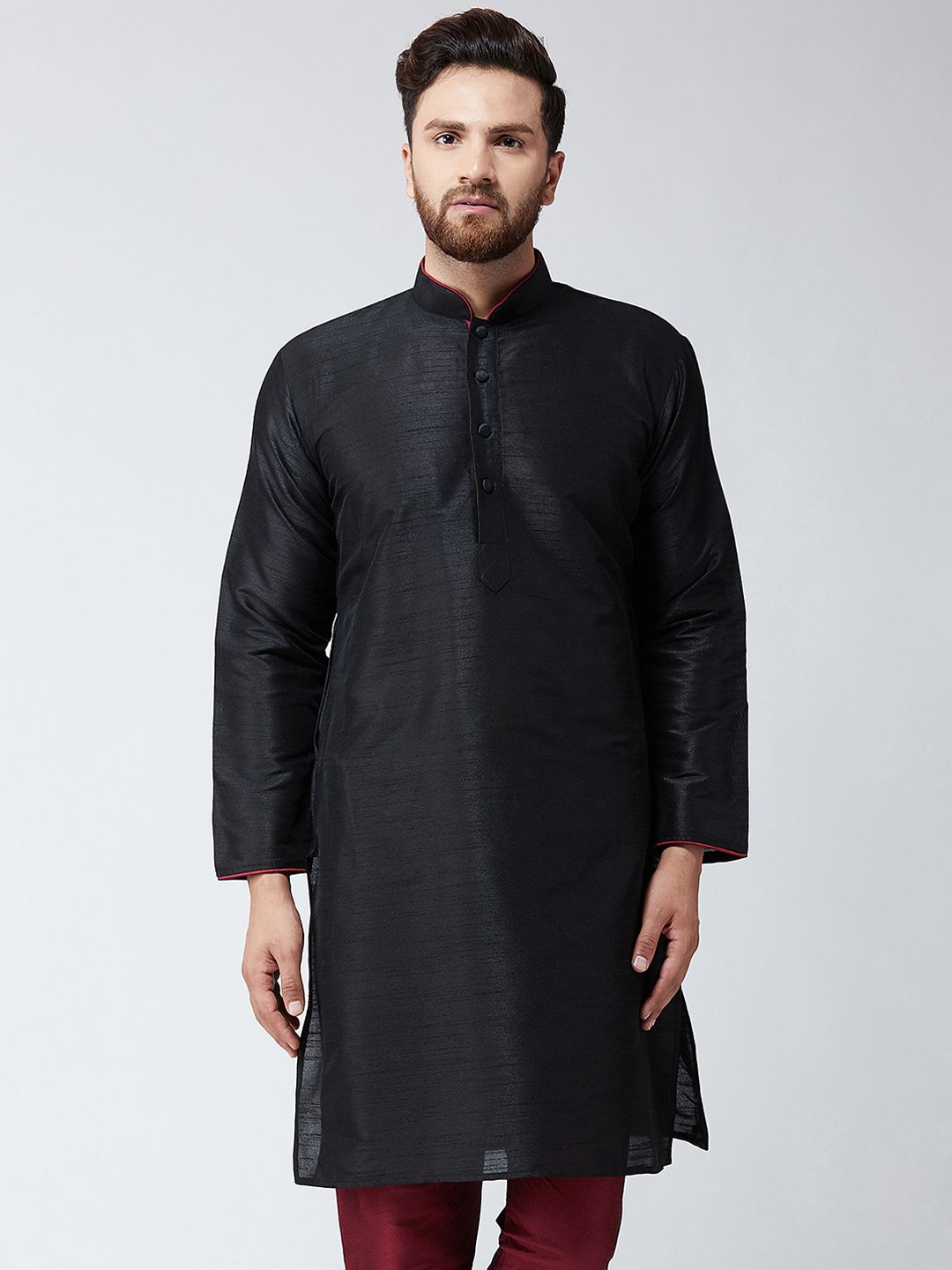 SOJANYA Men Black Solid Straight Kurta