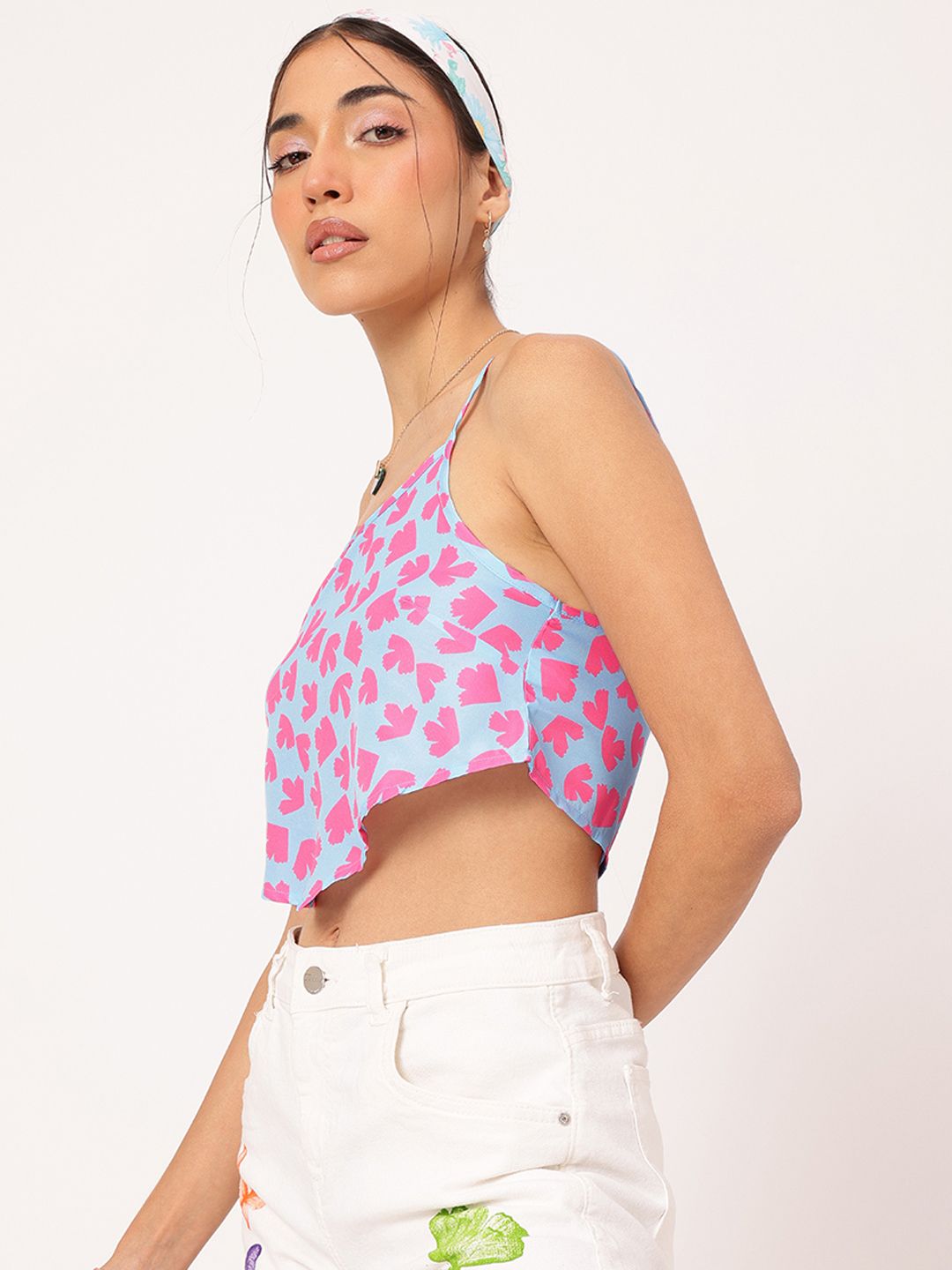 DressBerry Cotton Candy Cute Floral Strappy Crop Top
