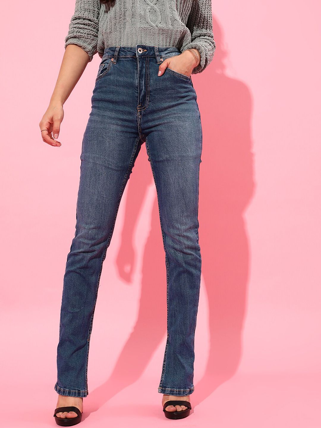 STREET 9 Women Blue Slim Fit High-Rise Heavy Fade Cotton Jeans