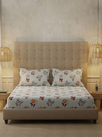 URBAN SPACE Grey Radiance Grey 200 TC Floral Queen Bedsheet
