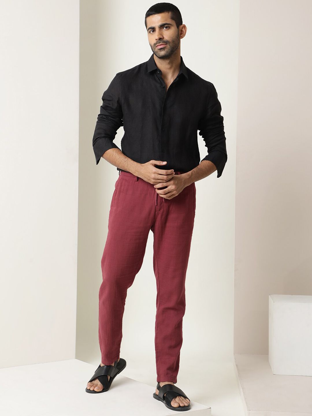 RARE RABBIT Men Pastor Drawstring Regular Fit Mid Rise Cotton Trouser