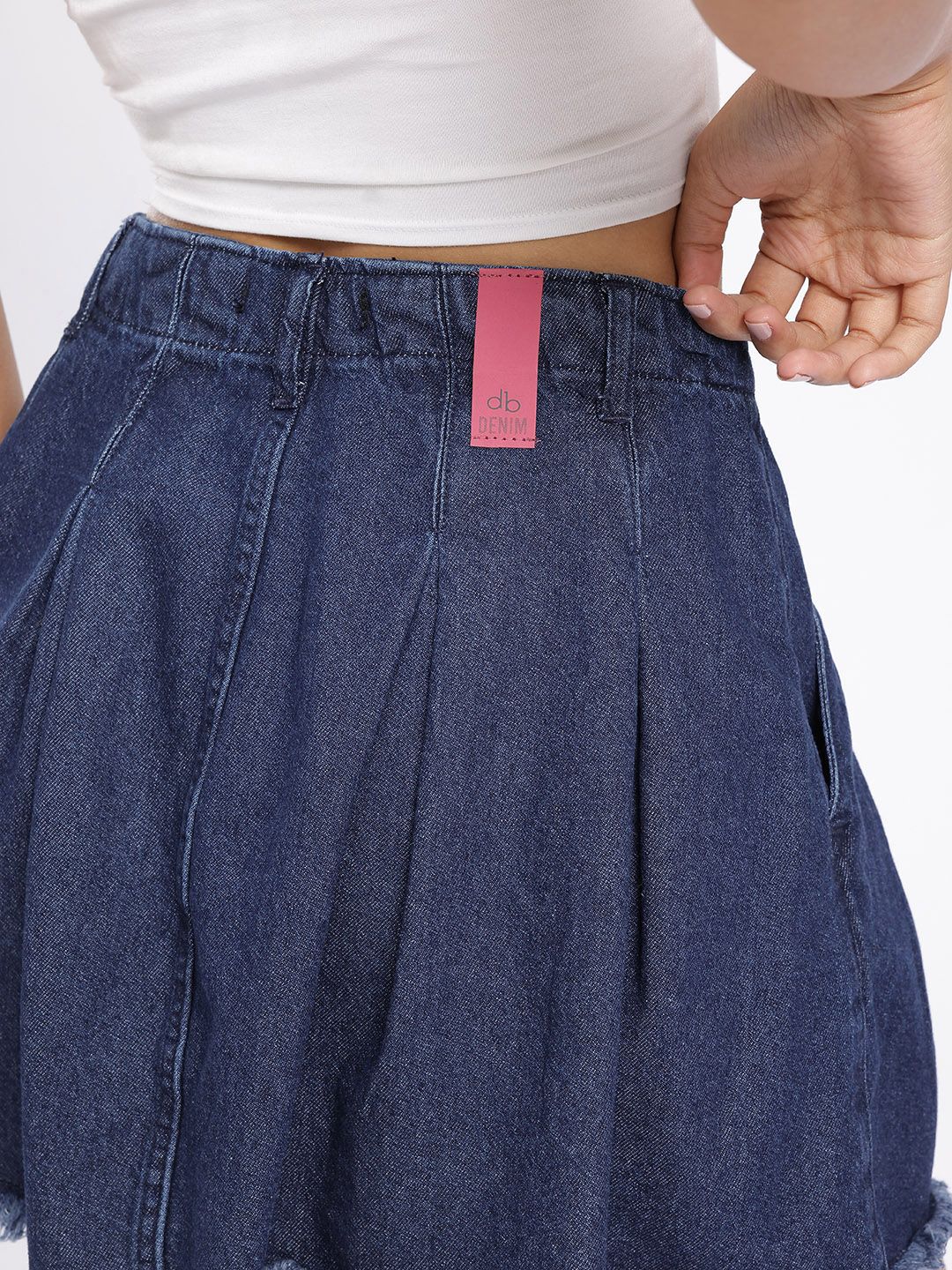 DressBerry Women Urban Chic Pleated Flared Denim Mini Skirt