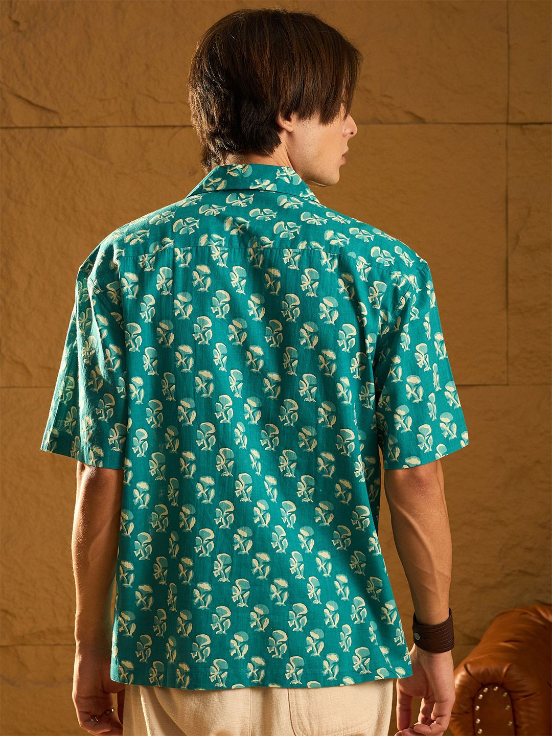 DENNISON Block Printed Drop Shoulder Oversized Cotton Shirt