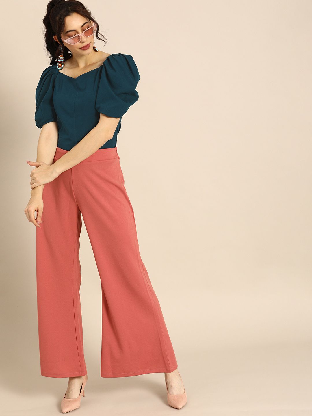 Athena Bold Blue Power Shoulders Top