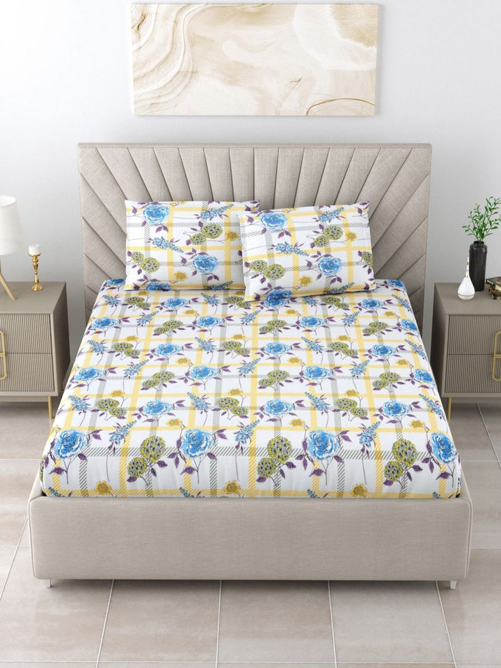 BOMBAY DYEING Florentine Blue Printed Pure Cotton 144 TC Queen Bedsheet Set 2.28 X 2.54 m