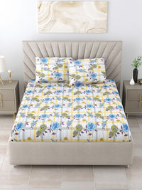 BOMBAY DYEING Florentine Blue Printed Pure Cotton 144 TC Queen Bedsheet Set 2.28 X 2.54 m