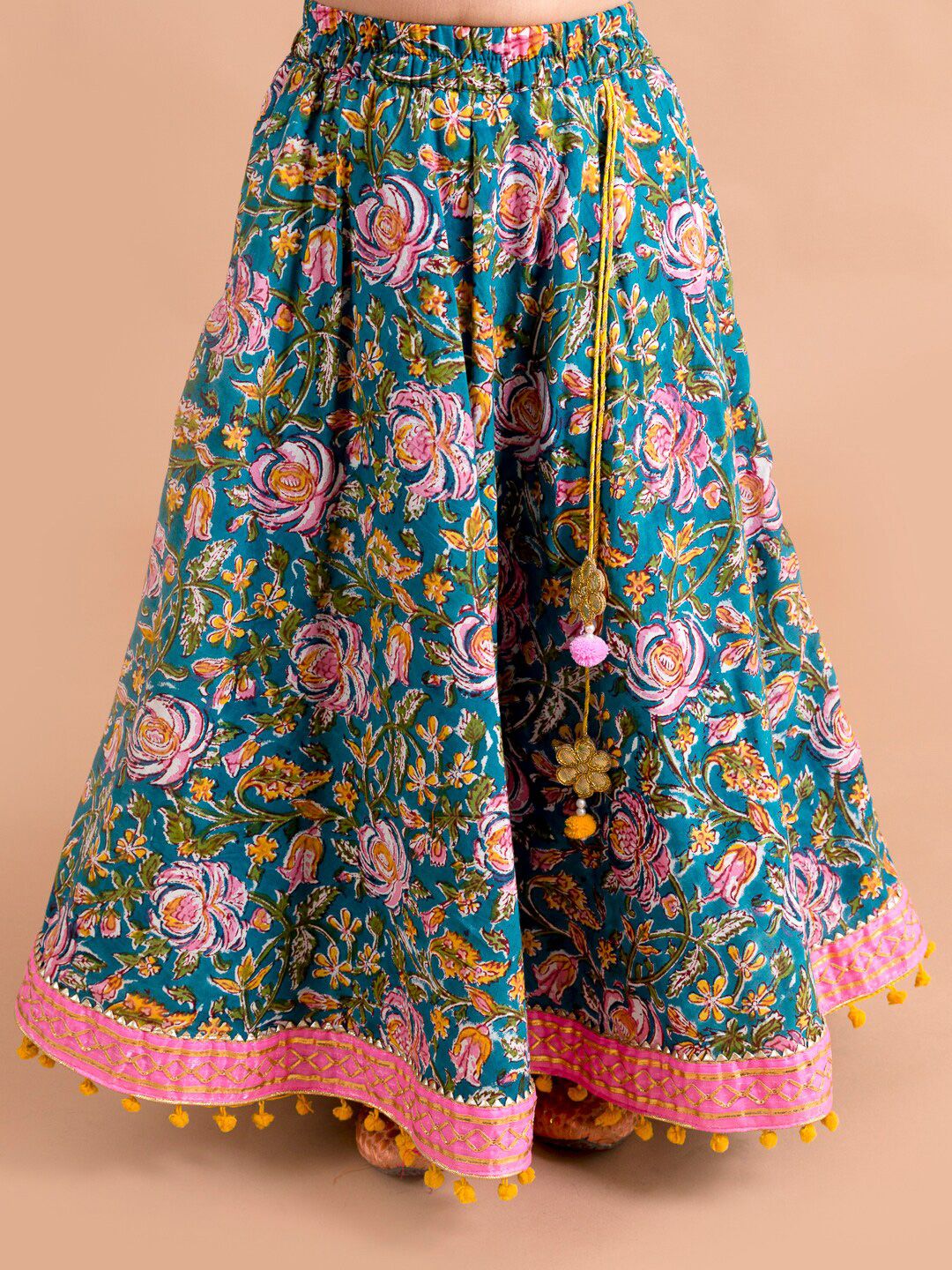 pspeaches Girls Blue & Pink Ready to Wear Lehenga & Blouse With Dupatta