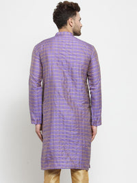 SOJANYA Men Purple & Gold-Toned Checked Straight Kurta