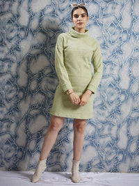 Athena Green Self Design Turtle Neck Sheath Dress