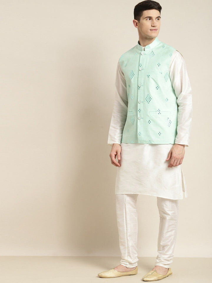 SOJANYA Mandarin Collar Straight Regular Kurta With Pajamas & Nehru Jacket