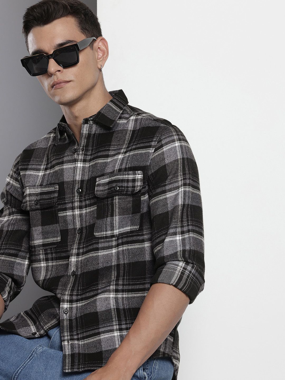 The Indian Garage Co Slim Fit Checked Pure Cotton Casual Shirt