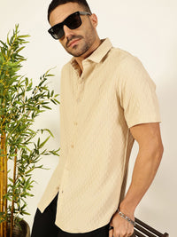 Thomas Scott Men Premium Spread Collar Popcorn Texture Casual Shirt