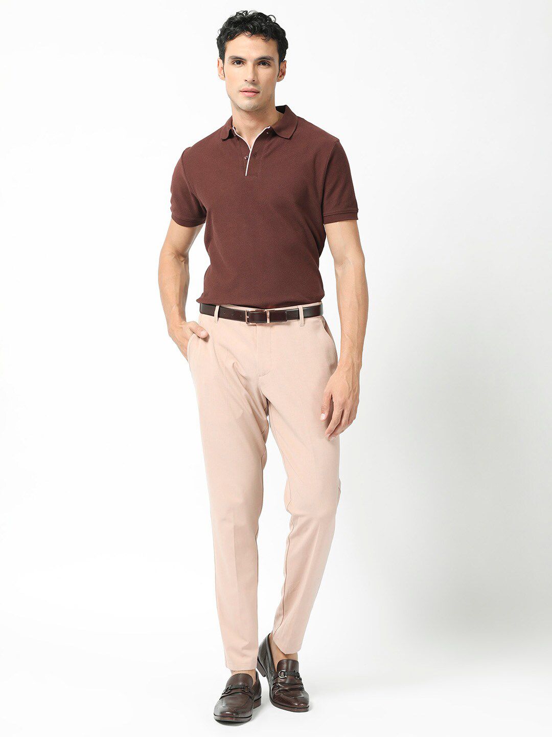 RARE RABBIT Men Rings-4 Slim Fit Solid Polo Collar T-Shirt