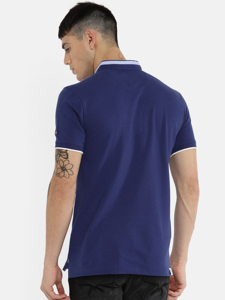 Being Human Clothing Men Blue Solid Mandarin Collar T-shirt