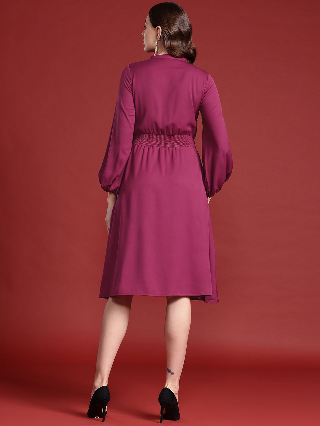 all about you Keyhole Neck Puff Sleeves Smocked Detail Fit & Flare Dress
