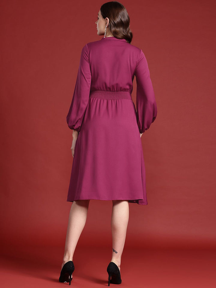 all about you Keyhole Neck Puff Sleeves Smocked Detail Fit & Flare Dress
