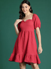 DressBerry Textured Sweetheart Neck  A-Line Dress