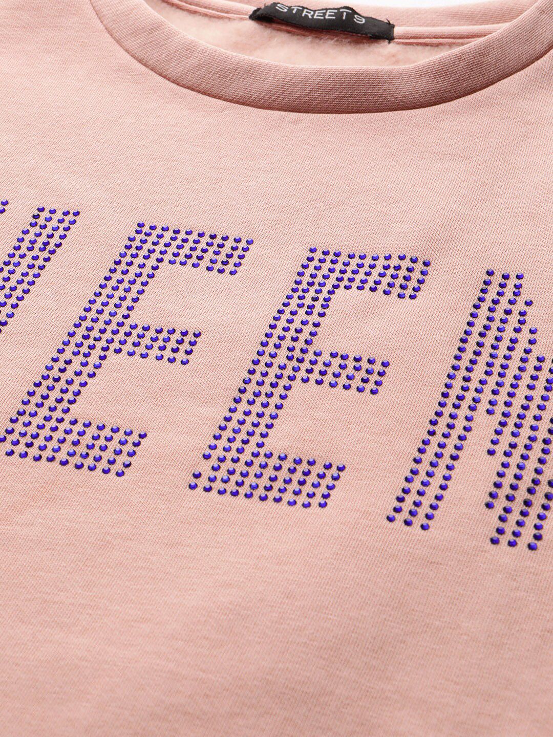 STREET 9 Women Pink Printed Pure Cotton Crop Sweatshirt