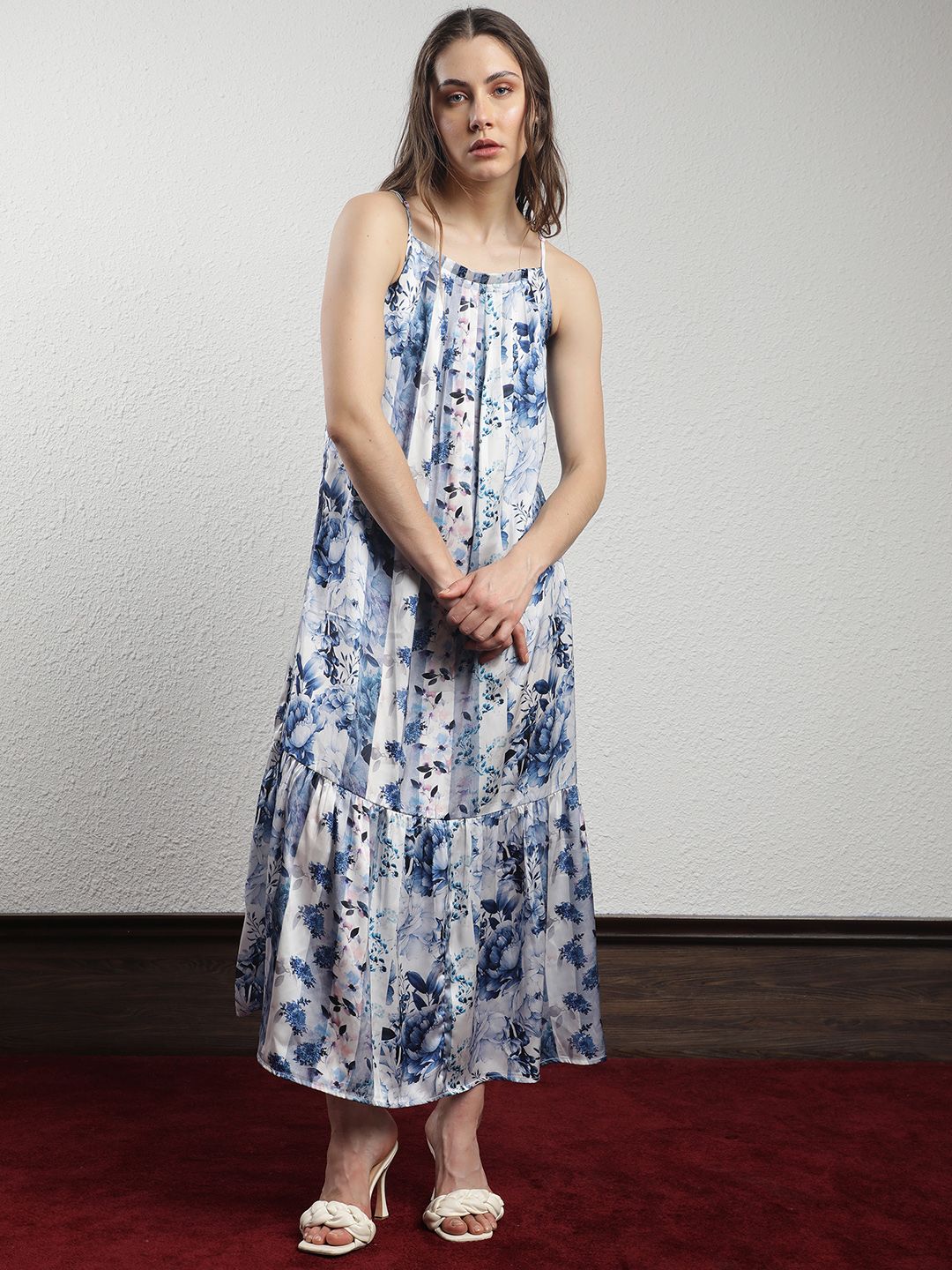 RAREISM Floral Printed Pleated A-Line Dress With Jacket