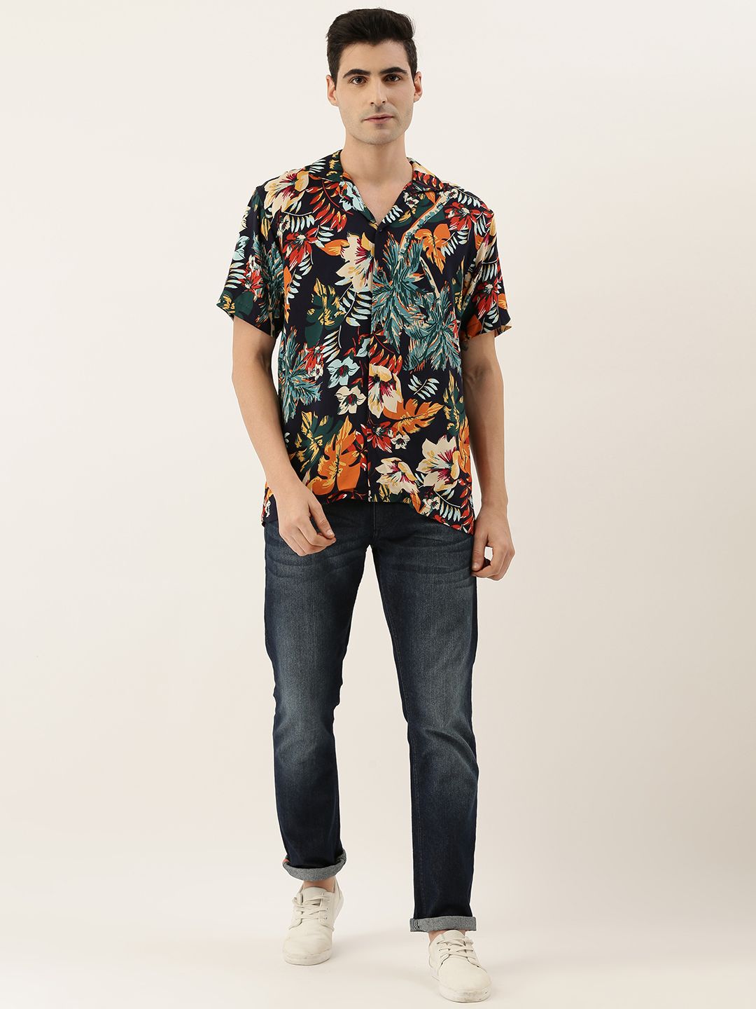 Hancock Men Navy Blue & Blue Regular Fit Printed Casual Shirt