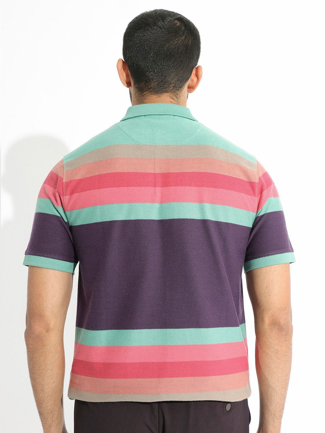RARE RABBIT Men Glasglow Striped Polo Collar Slim Fit Pure Cotton T-Shirt