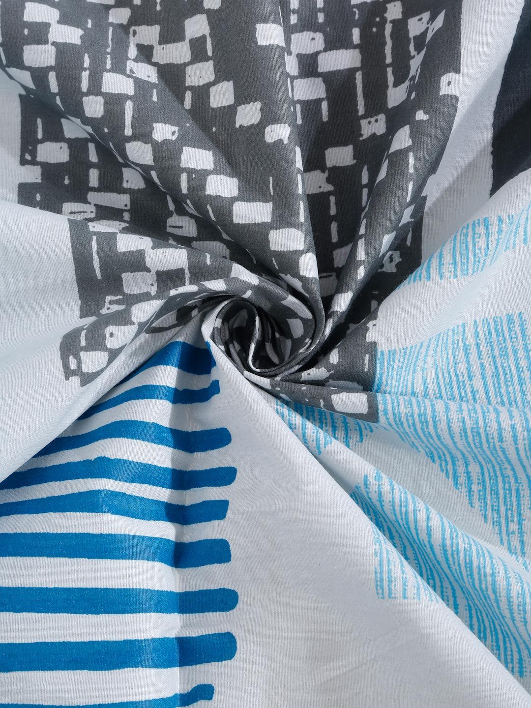 KLOTTHE Blue Geometric Printed Pure Cotton 400 TC Single Cadar Dengan Sarung Bantal