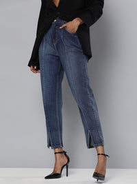 SASSAFRAS Women Blue Regular Fit High-Rise Clean Look Panelled Cropped Jeans