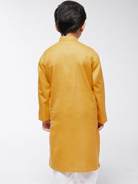 SOJANYA Boys Mustard Yellow Cotton Silk Thread Work Kurta