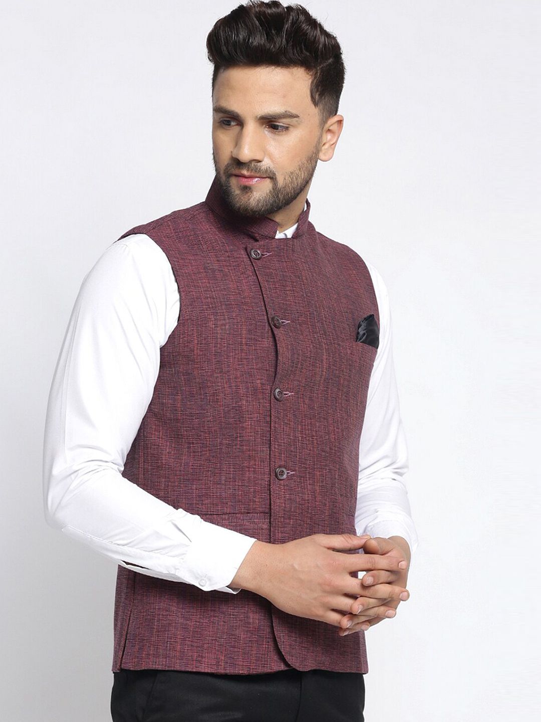 KLOTTHE Men Magenta Solid Nehru Jackets
