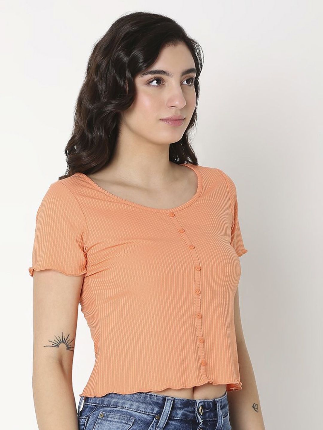 SPYKAR Women Solid Round Neck Cotton Slim Fit T-Shirt