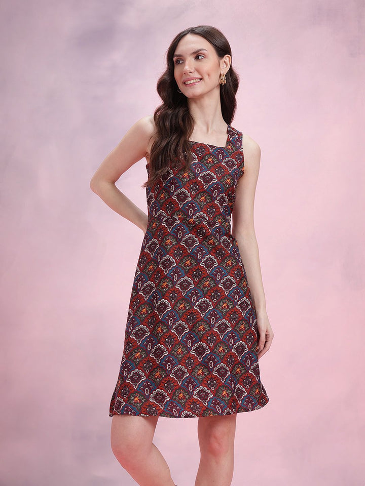 DressBerry Ethnic Motifs Print A-Line Mini Dress