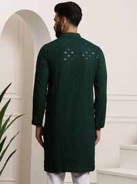SOJANYA Men Green Geometric Thread Work Kurta