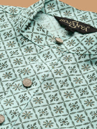 SOJANYA Kolar Jalur Motif Etnik Kurta Linen Kapas Bercetak dengan Piyama
