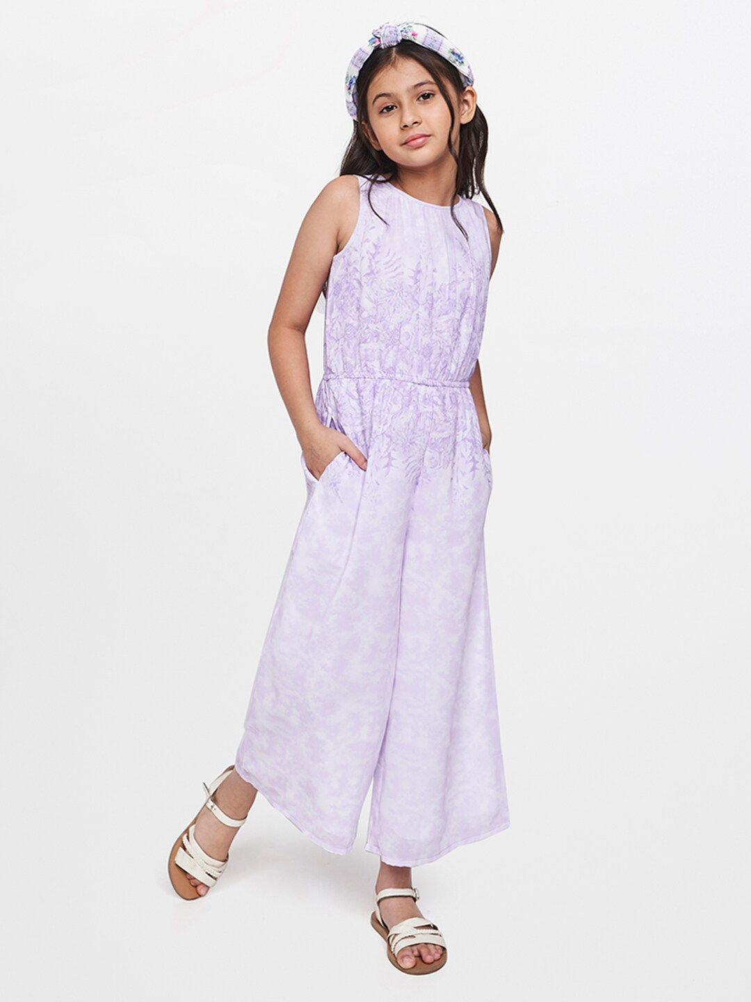 AND Girls lavender Floral Printed Basic Jumpsuit