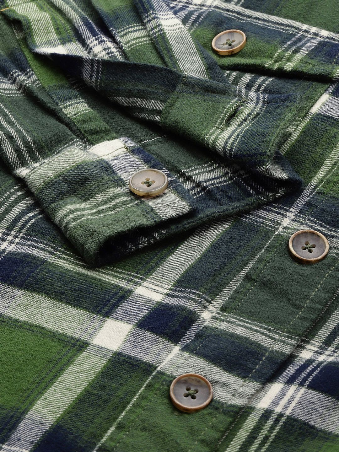 The Indian Garage Co Men Regular Fit Checked Double Flap Pocket Flannel Shirt