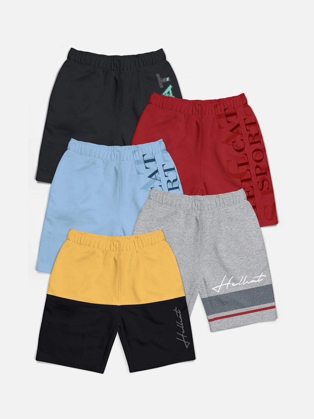 HELLCAT Boys Pack of 5 Mid-Rise Printed Cotton Shorts
