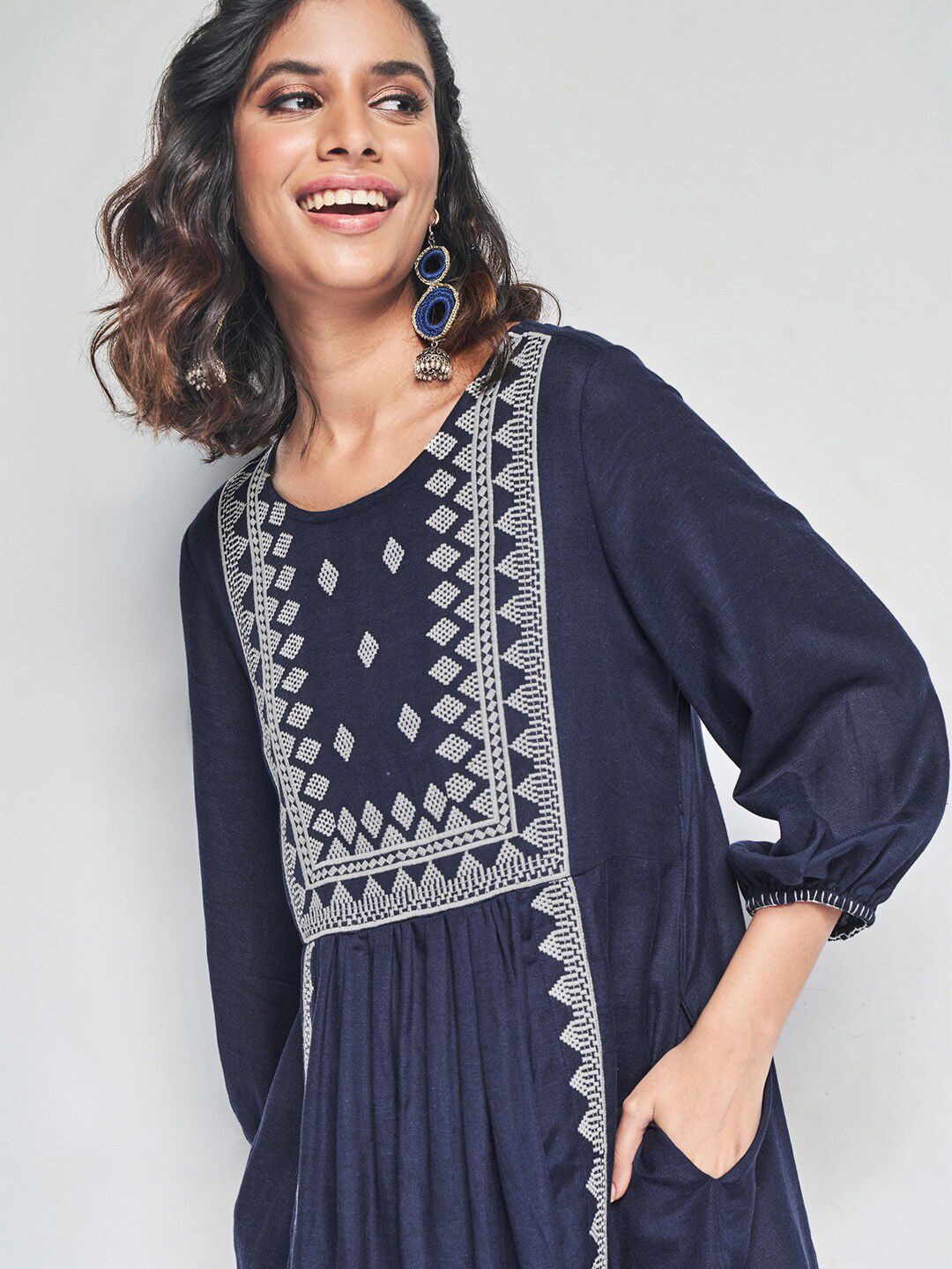 Global Desi Ethnic Motif Embroidered A-Line Ethnic Dress