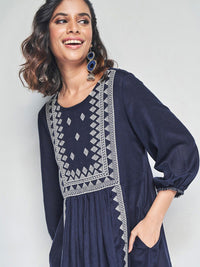 Global Desi Ethnic Motif Embroidered A-Line Ethnic Dress