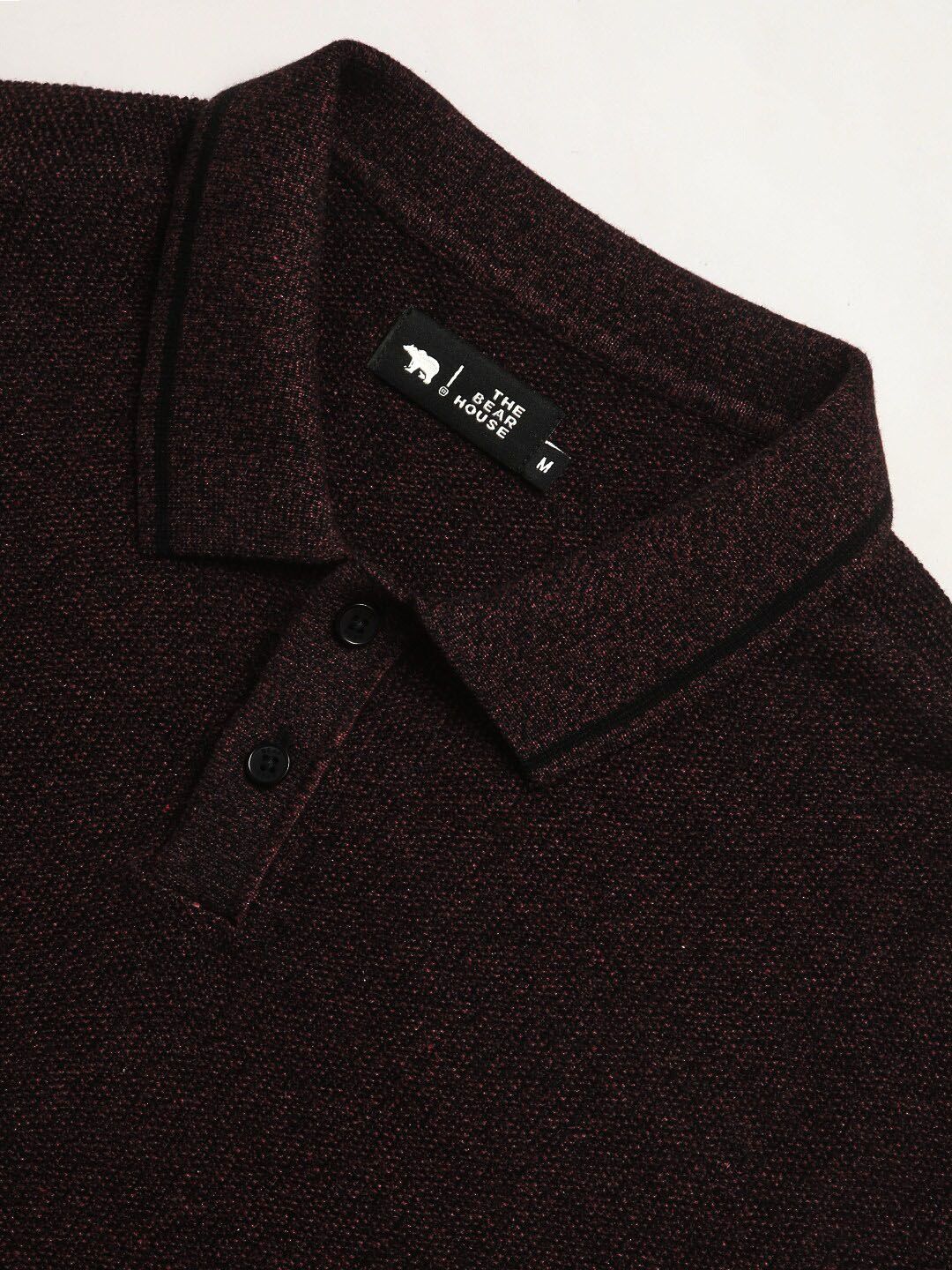 THE BEAR HOUSE Men Solid Pure Cotton Shirt Collar Sweater