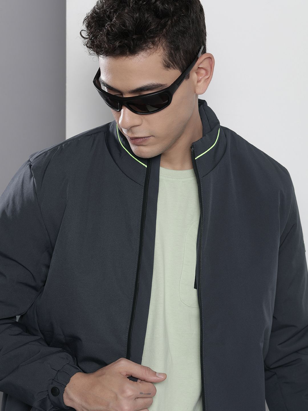 The Indian Garage Co Men Solid Zip-Front Bomber Jacket
