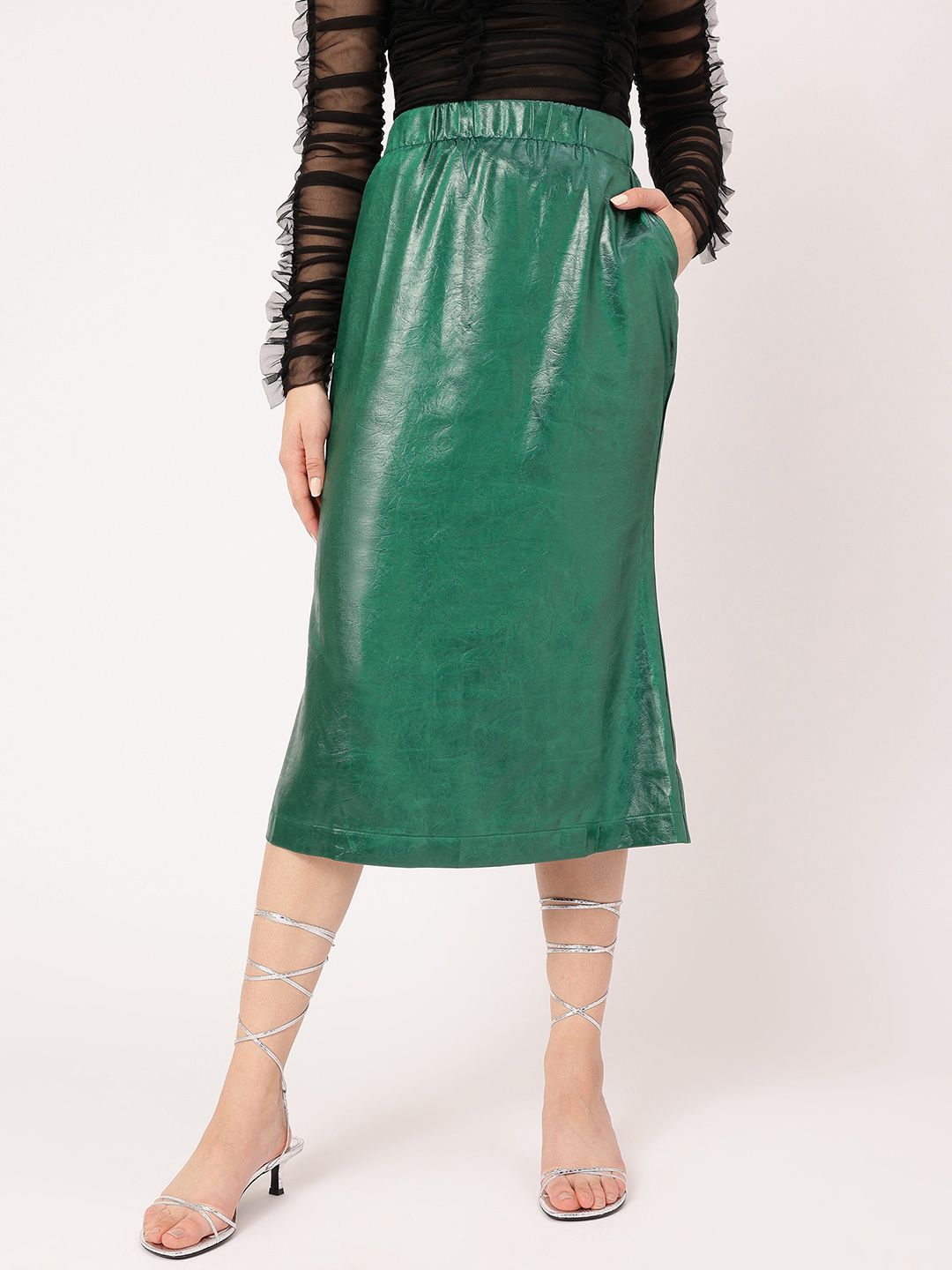 DressBerry Regal Radiance Faux Leather Coating Midi Straight Skirt