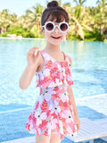 YK Girls Printed Round Neck Swim Dress